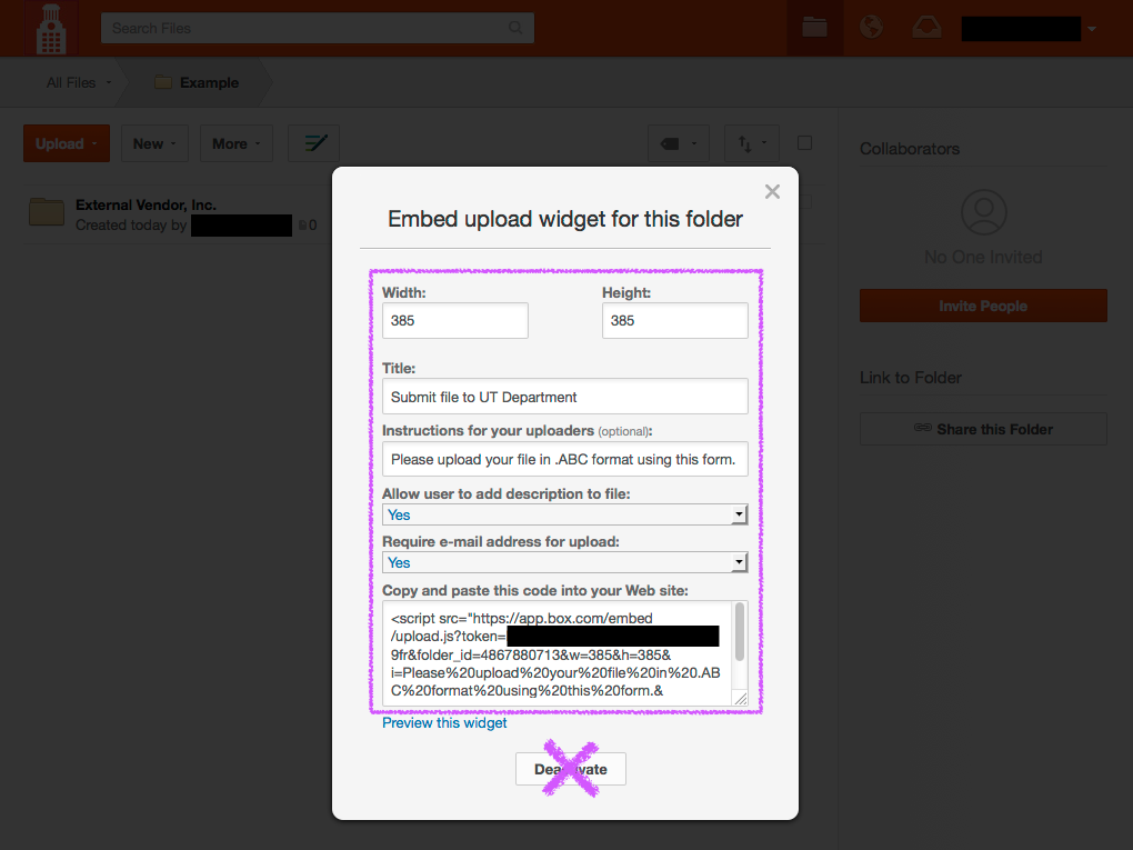 Configure the Box Upload Widget - Step 2