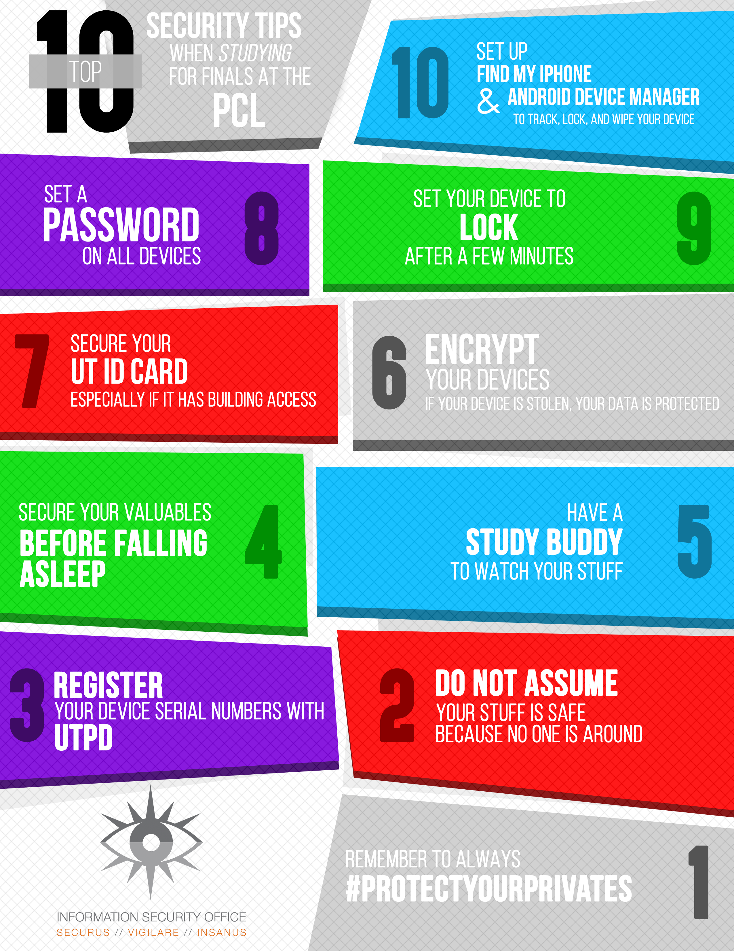 The top ten security tips when studying for finals at the PCL. 