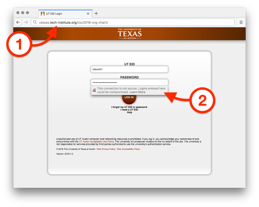 UT Login page displayed on a desktop browser